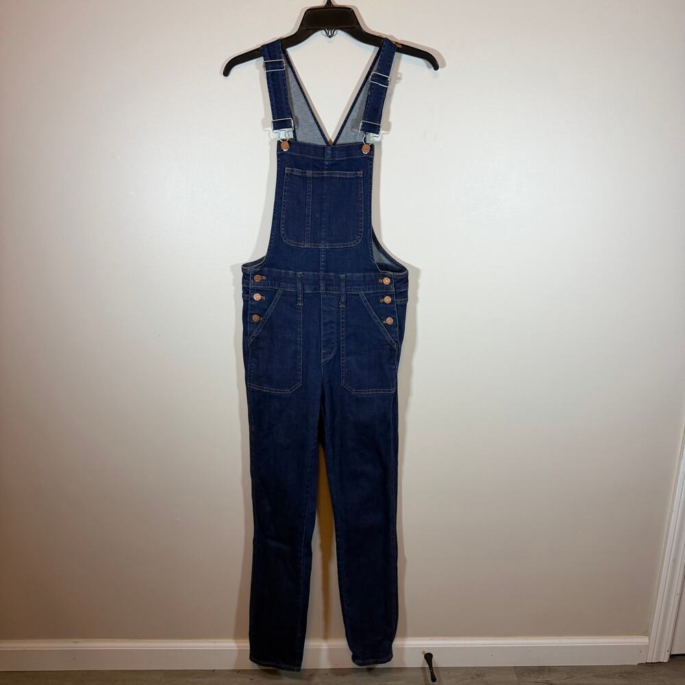 Madewell Skinny Overalls Dark Wash Blue Denim Womens S Buttons Utility Patch